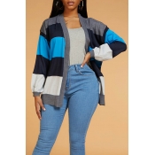 Lovely Casual Striped Blue Cardigan
