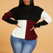 Lovely Leisure Patchwork Wine Red  Sweater