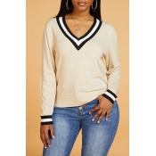 Lovely Casual V Neck Apricot Sweater