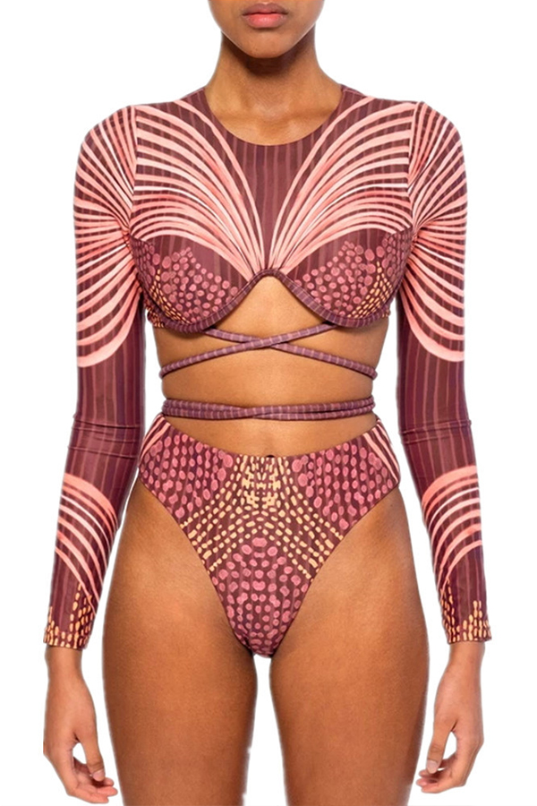 

Lovely Bohemian Print Dusty Pink Two-piece Swimwear
