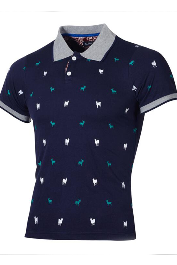 

Lovely Casual POLO Collar Print Navy Blue Shirt