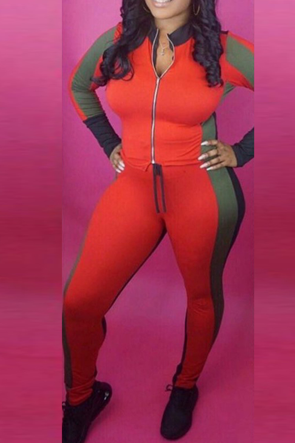 

Lovely Casual Striped Red Twopiece Pants Set