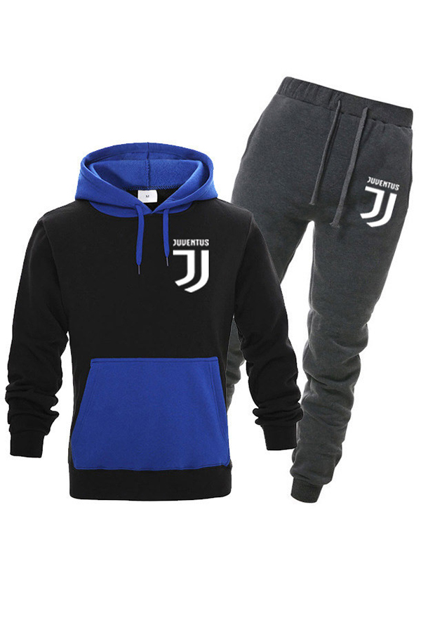 

Lovely Sportswear Patchwork Blue Two-piece Pants Set