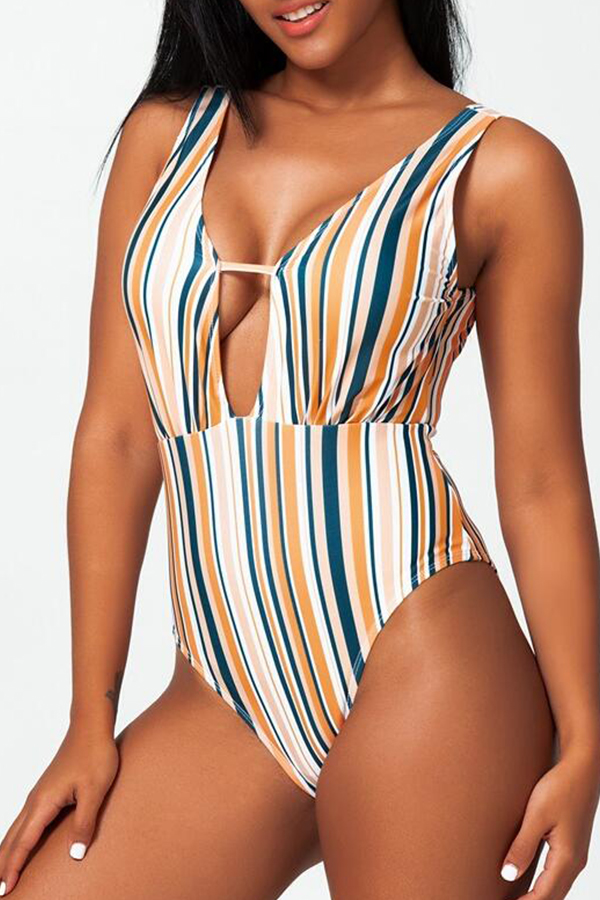 

Lovely Striped Multicolor One-piece Swimwear, Multicolor stripe