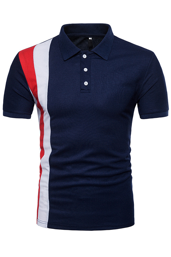 Lovely Casual Patchwork Navy Blue Polo Shirt