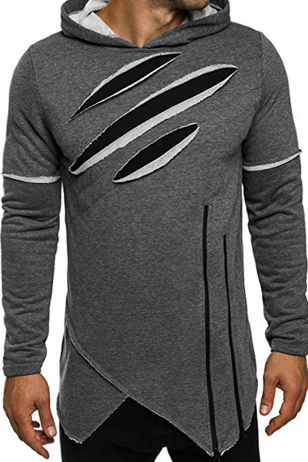 

Lovely Casual Hooded Collar Patchwork Grey Hoodie