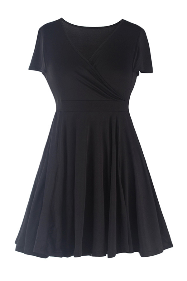 

Lovely Casual V Neck Black Knee Length Plus Size Dress