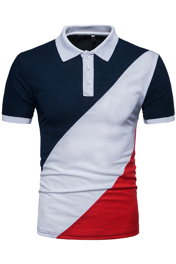 

Lovely Casual Patchwork Navy Blue POLO Shirt