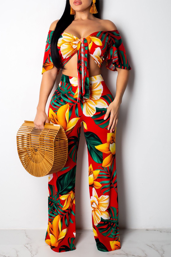 

Lovely Casual Floral Print Yellow Two-piece Pants Set