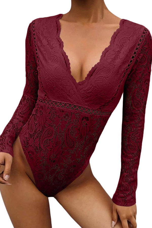 

Lovely Sexy Deep V Neck Red Teddies