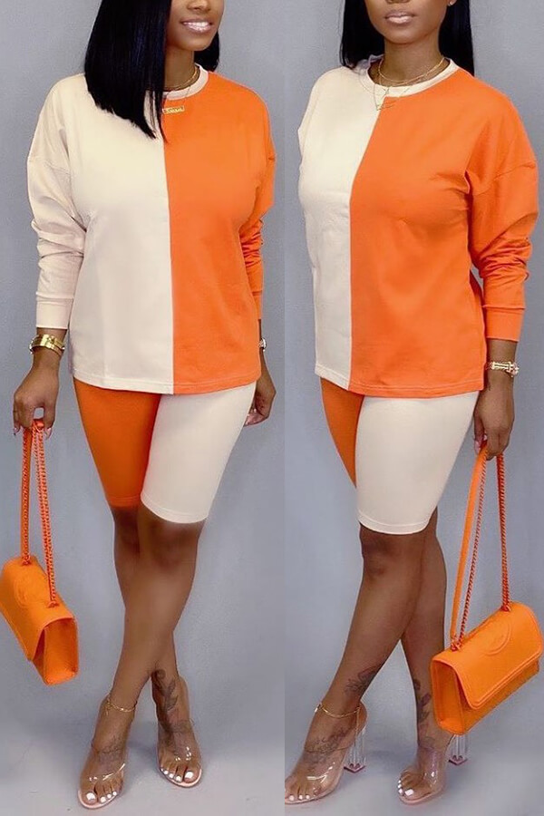 

Lovely Casual Patchwork Croci Two-piece Shorts Set