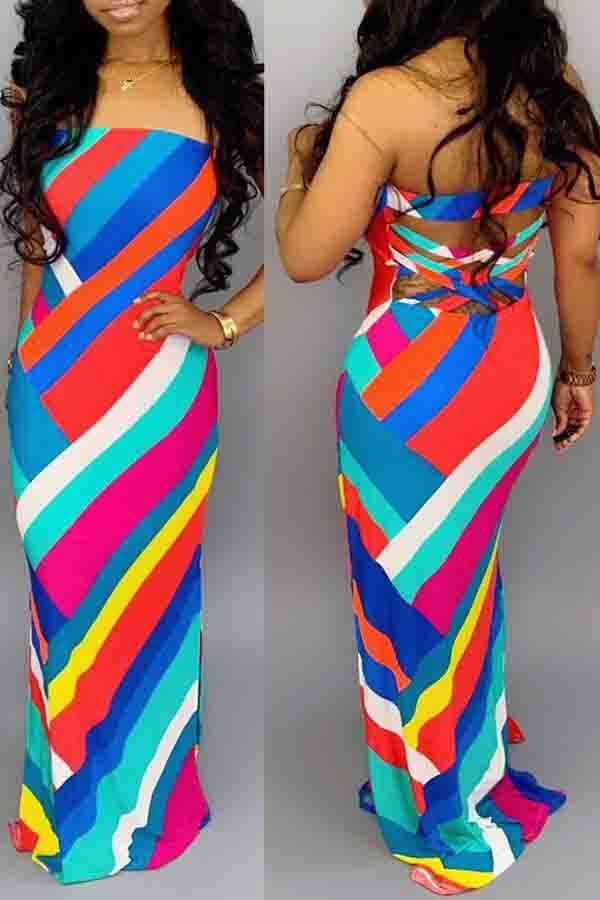 

Lovely Sweet Striped Skinny Multicolor Maxi Dress, Multi