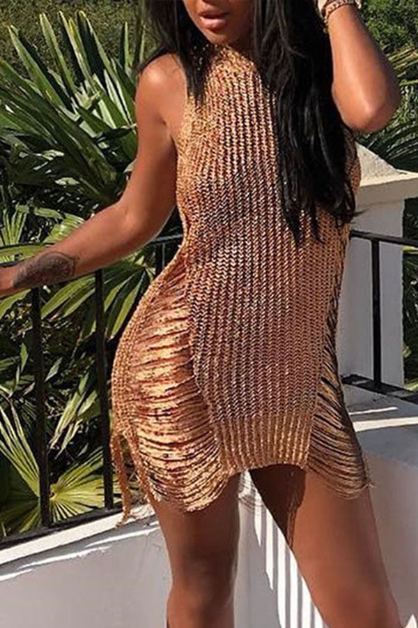 

Lovely Sexy Sleeveless Hollow-out Rose Red Mini Dress, Rose gold