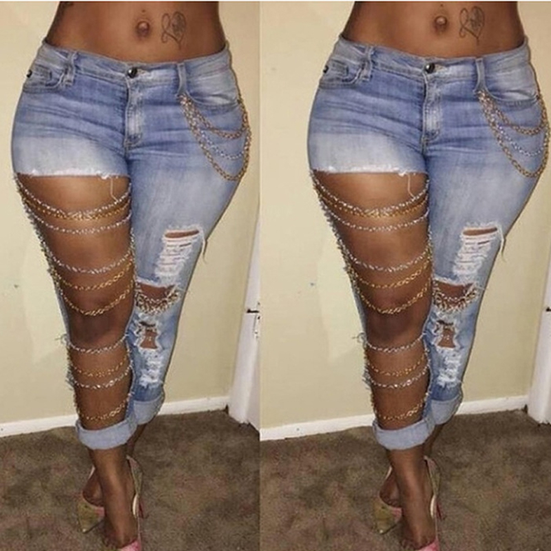 

Lovely Sexy Hollow-out Blue Jeans