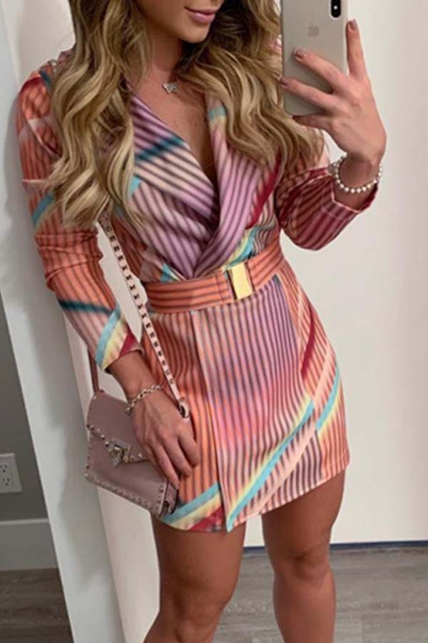 

Lovely Chic Striped Print Multicolor Mini Dress, Multi