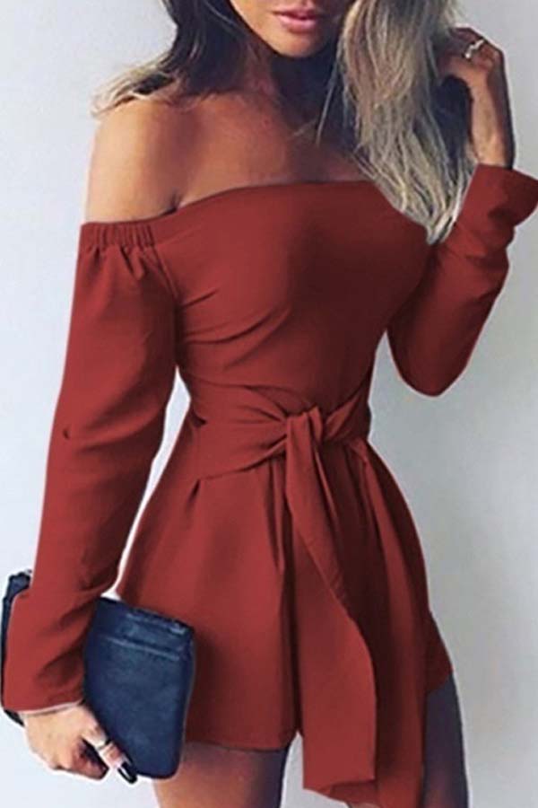 

Lovely Chic Dew Shoulder Knot Design Wine Red One-piece Romper