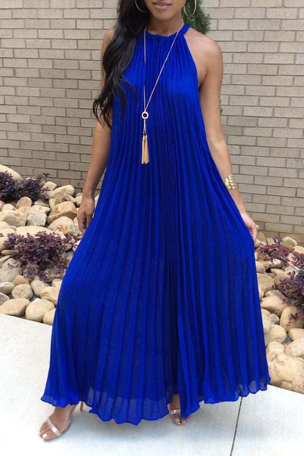 

Lovely Casual Drape Design Blue Maxi Dress