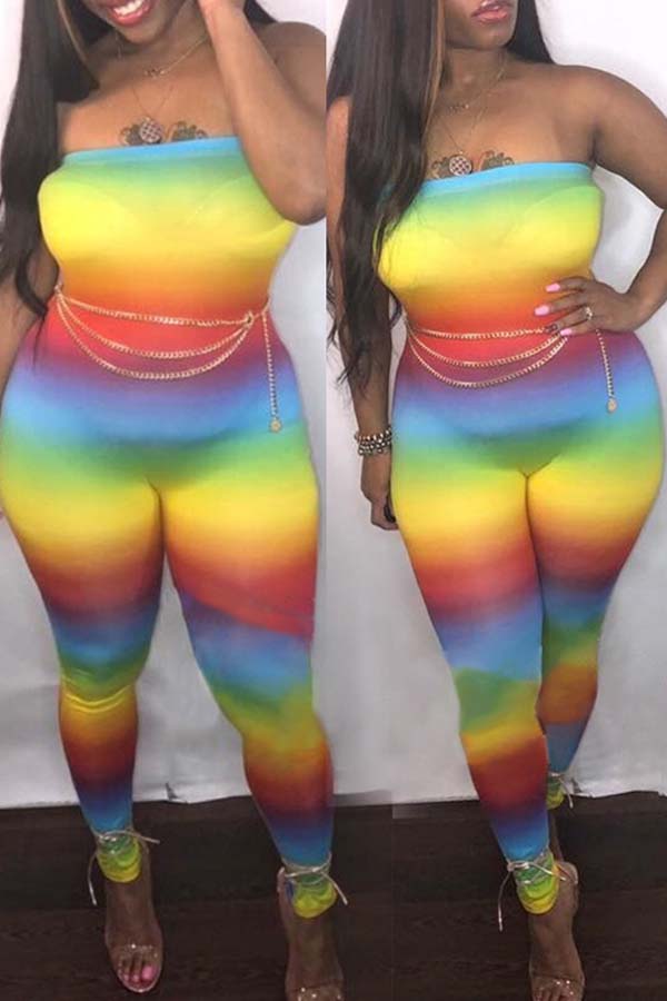 Lovely Bohemian Dew Shoulder Multicolor One-piece Jumpsuit