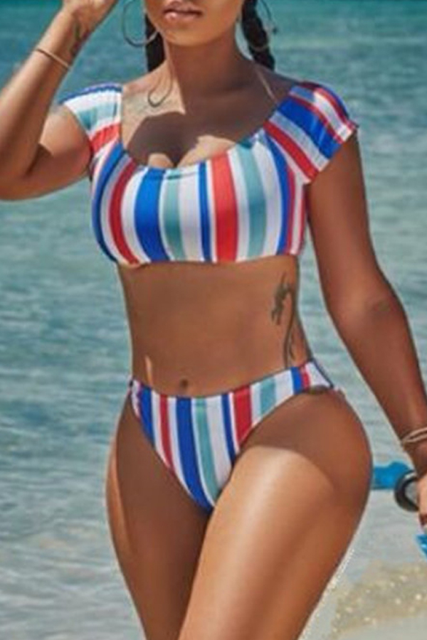 

Lovely Striped Multicolor Two-piece Swimwear, Multicolor mstn