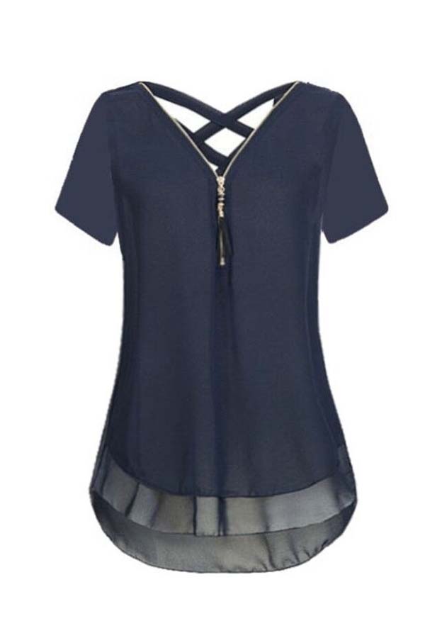 

Lovely Stylish Patchwork Blue Plus Size Blouse