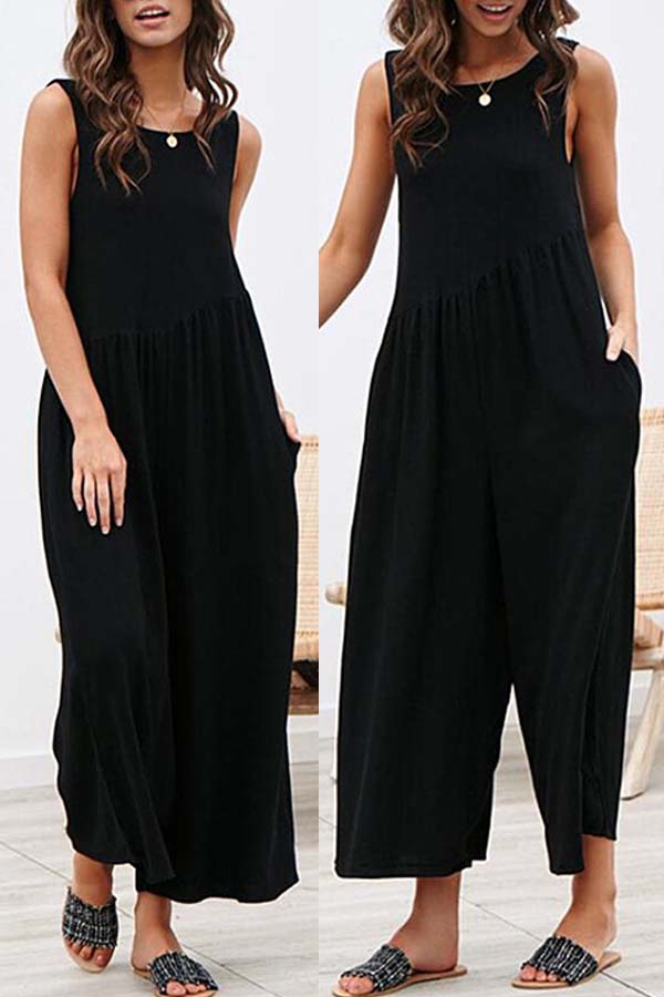 

Lovely Casual Drape Design Loose Black One-piece Jumpsuit