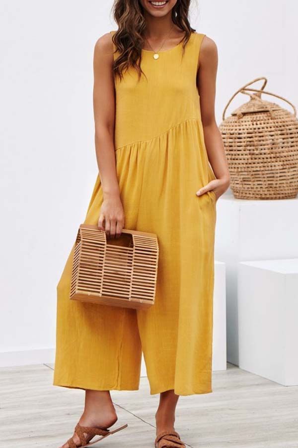

Lovely Casual Drape Design Loose Yellow One-piece Jumpsuit