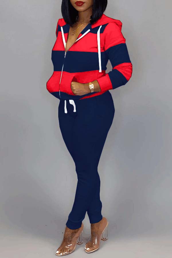

Lovely Casual Striped Red Two-piece Pants Set