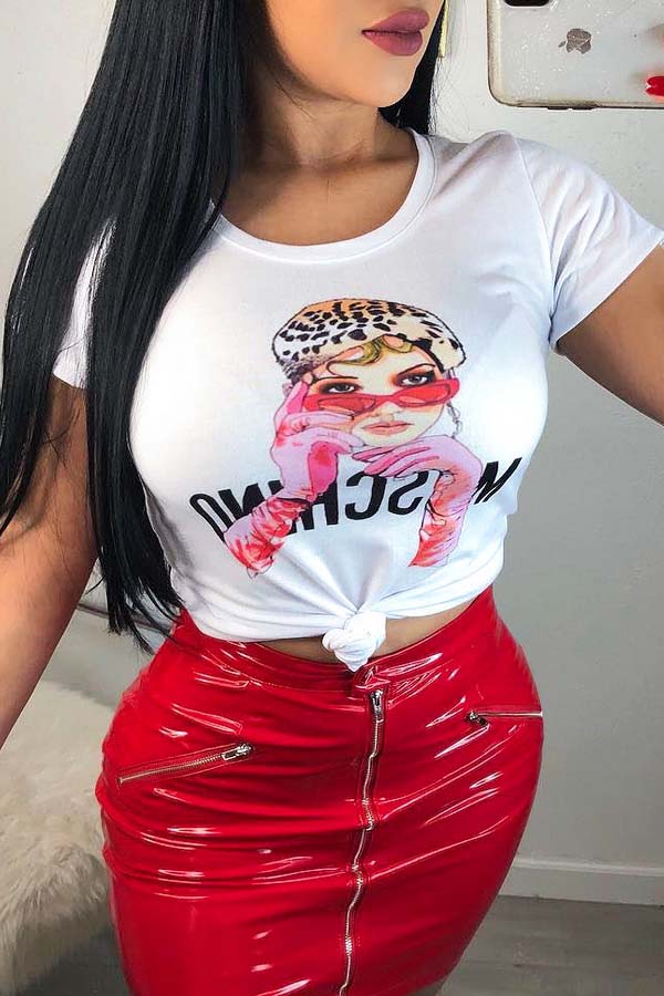 

Lovely Casual Print White T-shirt