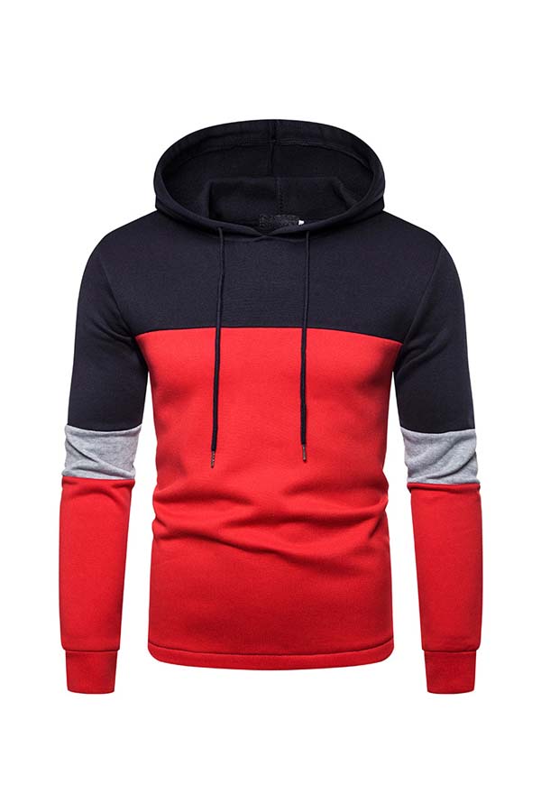 

Lovely Casual Hooded Collar Color-lump Patchwork Red Hoodie