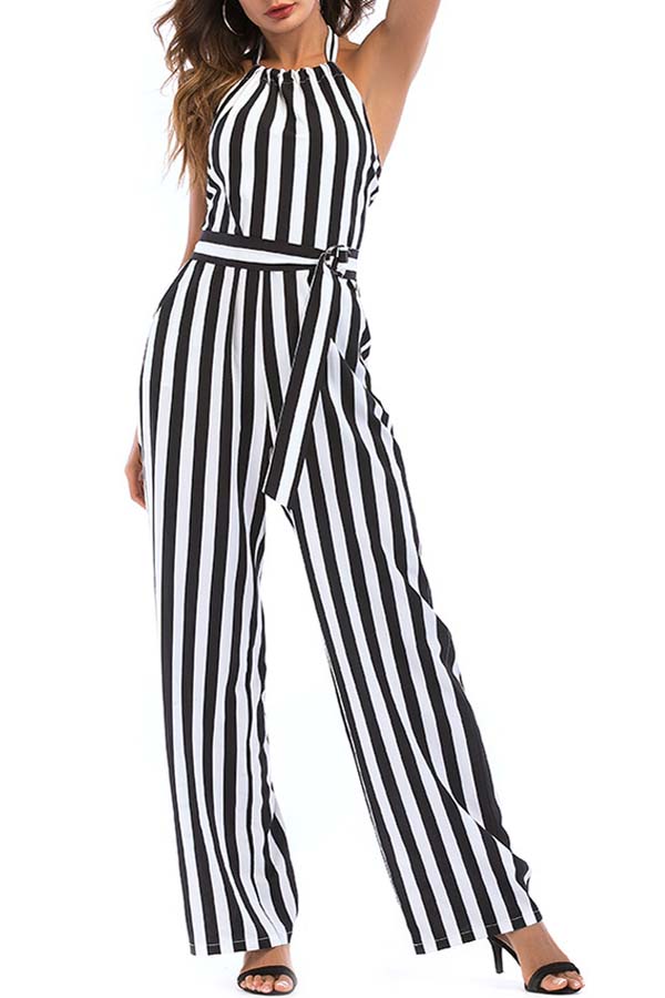 

Lovely Chic Striped Black One-piece Jumpsuit, Black stripe