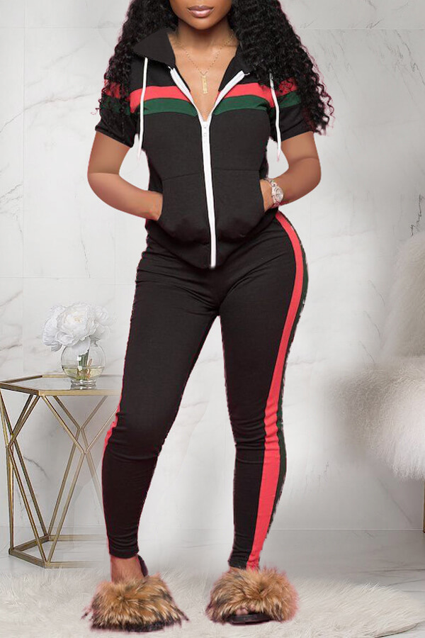 Lovely Casual Striped Black Two-piece Pants Set