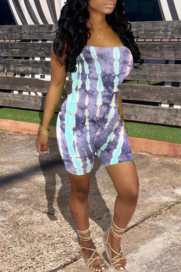 

Lovely Casual Print Blue One-piece Romper