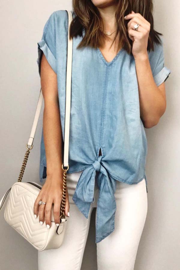 

Lovely Casual Knot Design Basic T-shirt, Baby blue