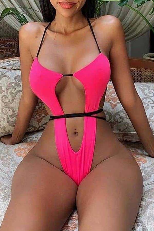 

Lovely Hollow-out Rose Red One-piece Swimsuit