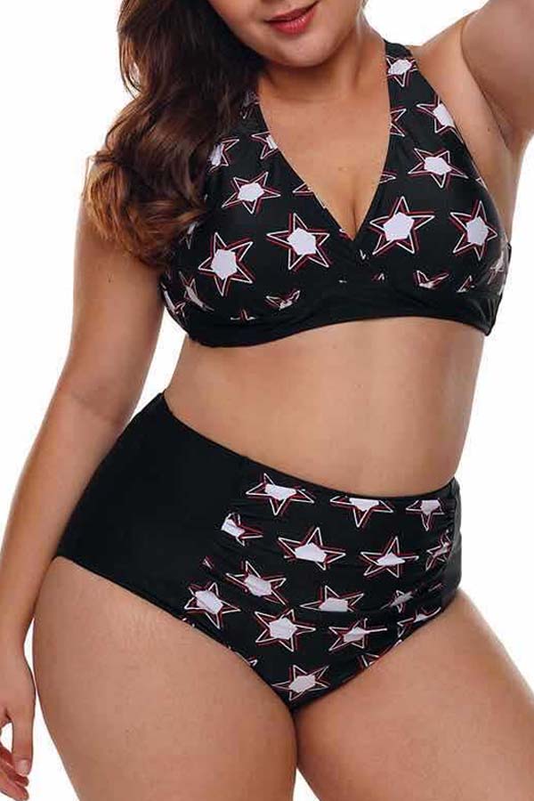 

Lovely Casual Patchwork Black Plus Size Two-piece Swimsuit