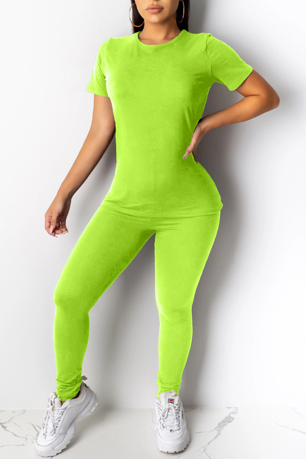 

Lovely Casual Skinny Green Two-piece Pants Set