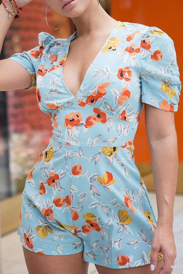 

Lovely Trendy Print Baby Blue Romper