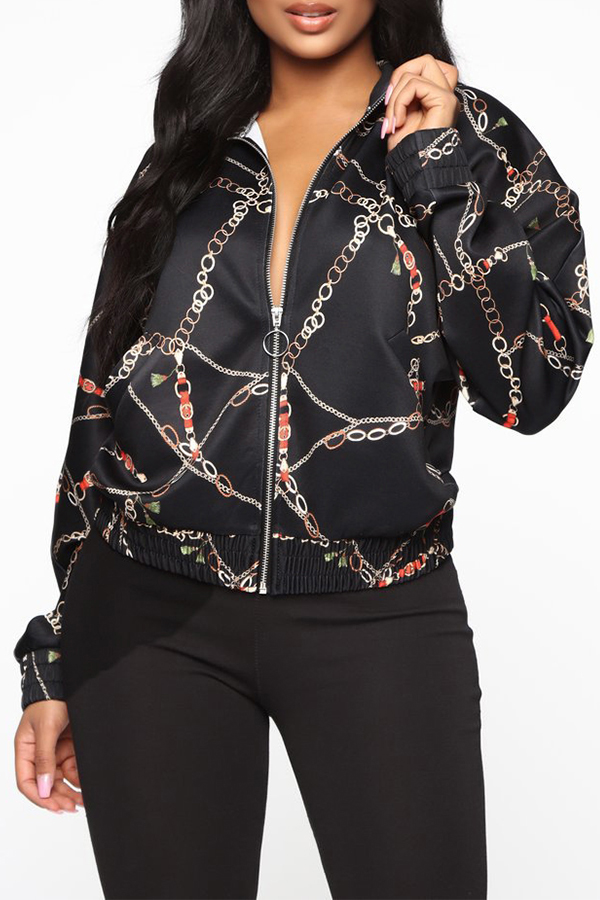 

Lovely Trendy Print Black Jacket