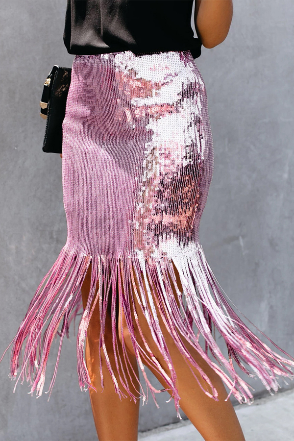 

Lovely Casual Tassel Design Print Skirt, Pink