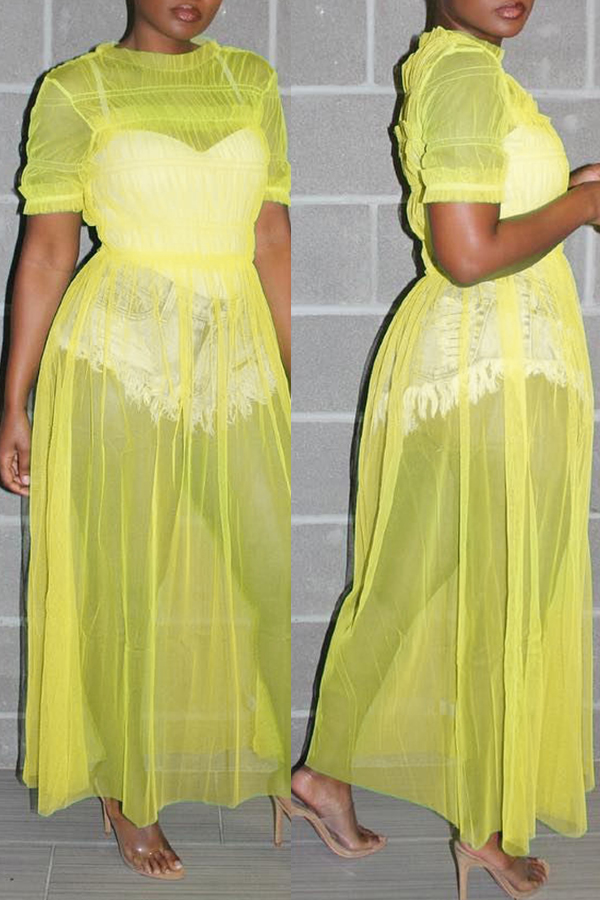 

Lovely Trendy O Neck Ruffle Design Yellow Blouse