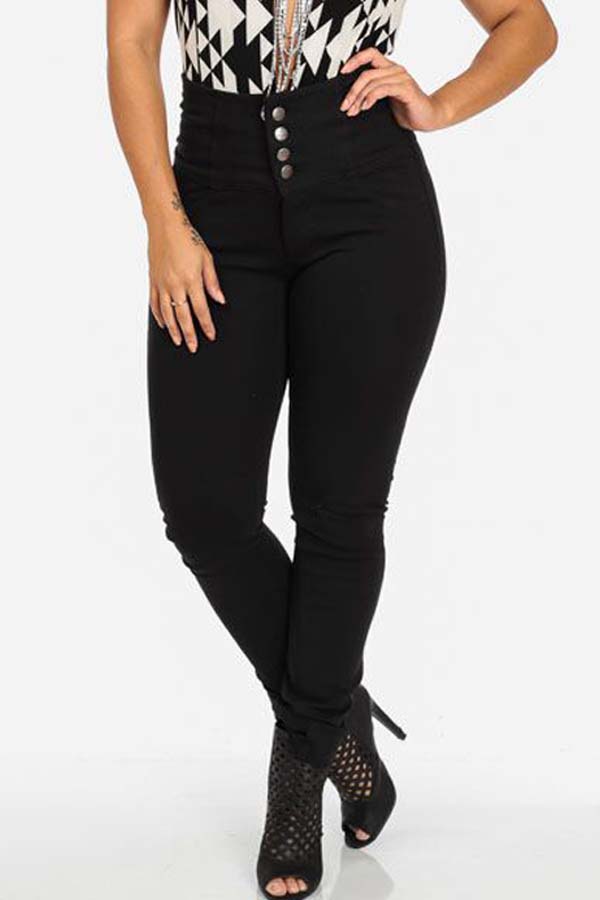 

Lovely Chic Buttons Design Black Jeans