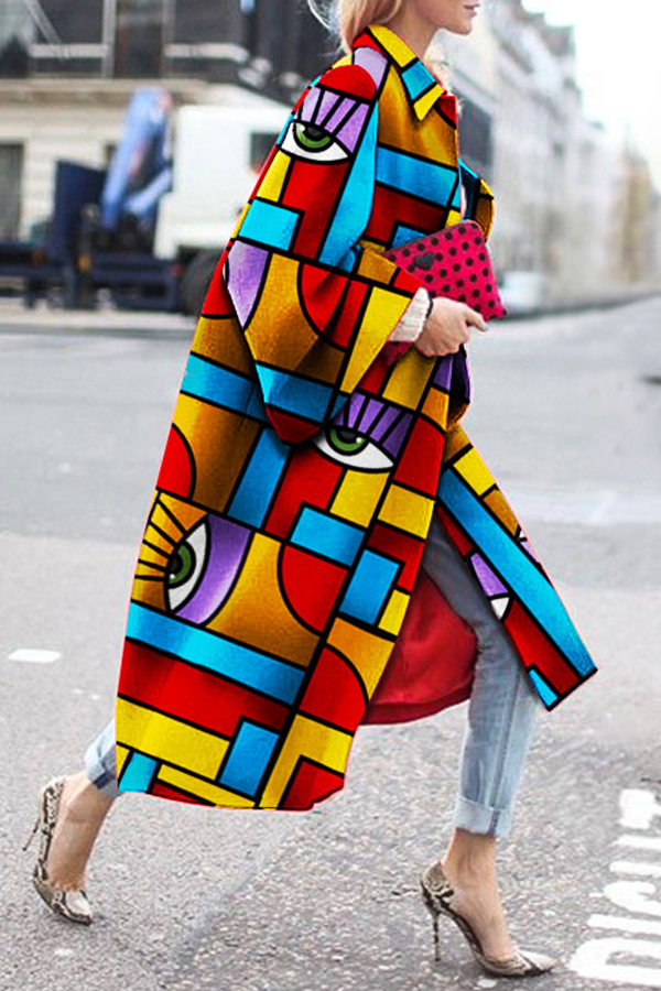

Lovely Casual Print Multicolor Plus Size Coat, Multi