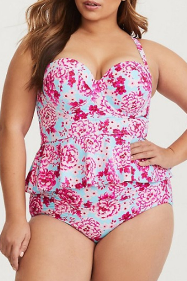 

Lovely Print Pink Plus Size One-piece Swimsuit