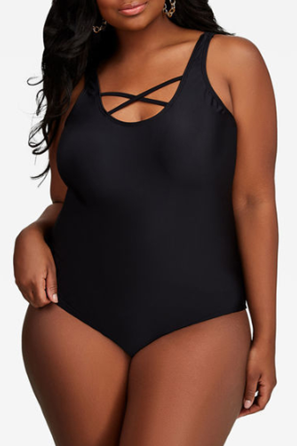 

Lovely Skinny Black Plus Size One-piece Swimsuit
