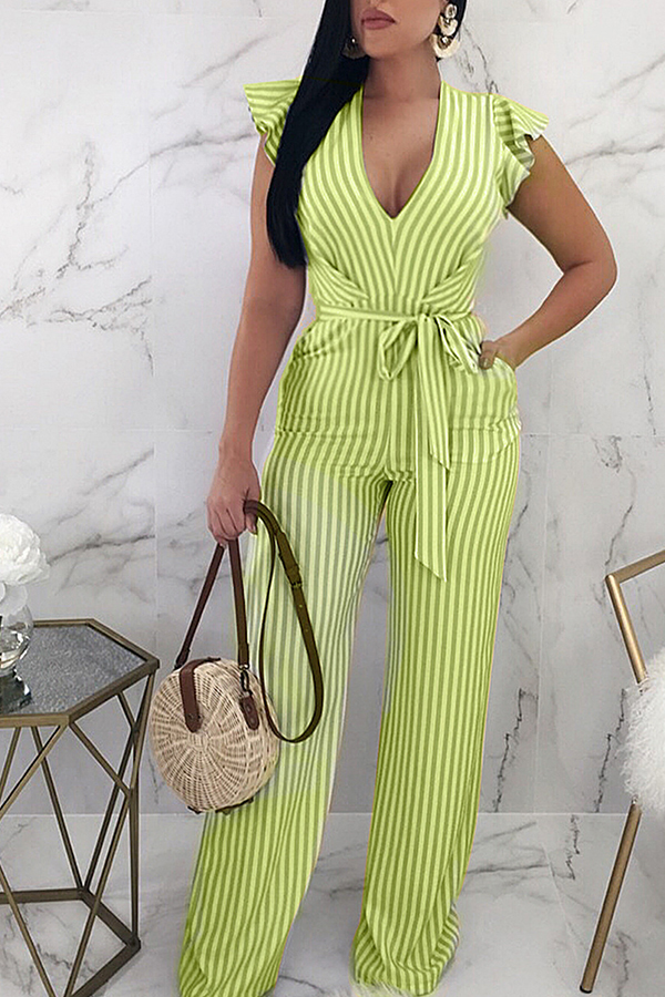 

Lovely Chic Striped Print Green One-piece Jumpsuit, Green stripes