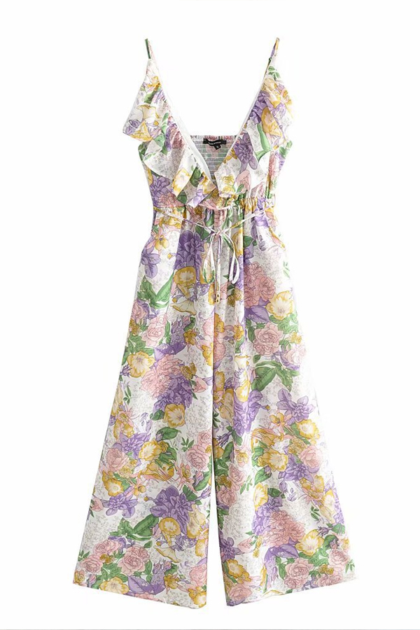 

Lovely Bohemian Floral Print Multicolor One-piece Jumpsuit, Multi