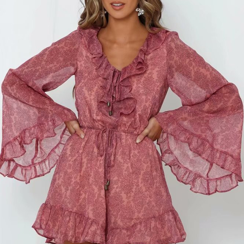 

Lovely Chic Flounce Print Dark Pink One-piece Romper
