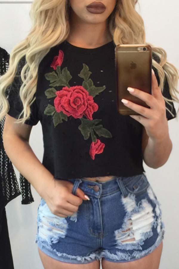 

Lovely Leisure Print Black T-shirt