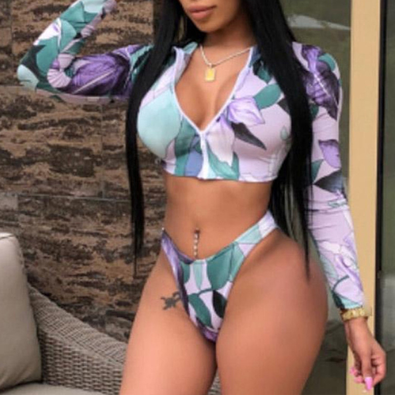 

Lovely Print Green Two-piece Swimsuit