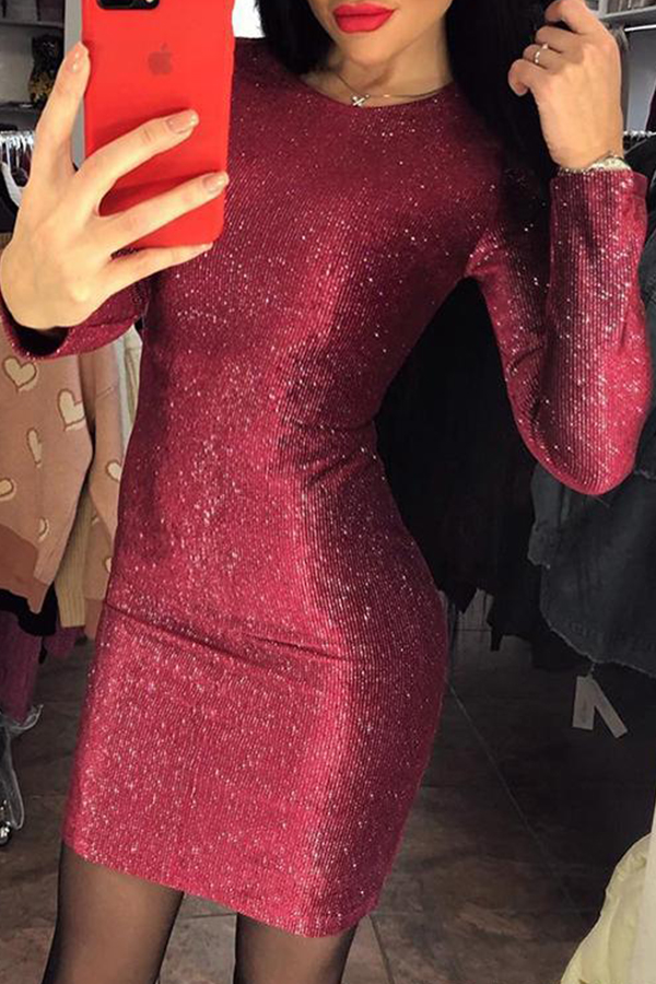 

Lovely Casual Basic Skinny Purplish Red Mini Dress
